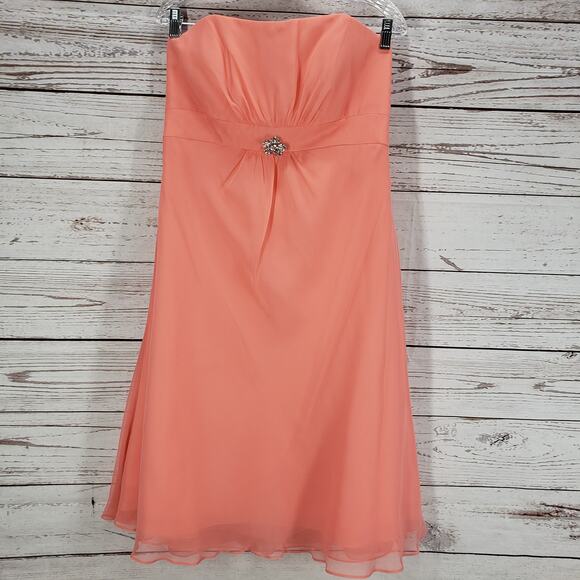 Mori Lee By Madeline Gardner New Peach Bridesmaid Dress Size 17/18 - Picture 13 of 16